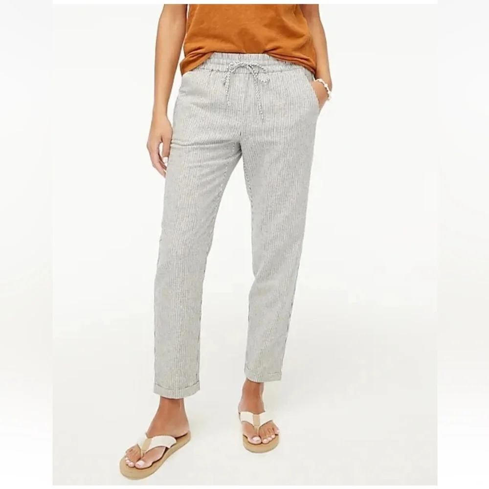 J Crew Striped Linen Cotton Blend Drawstring Pant in Black and White 10 - Picture 3 of 13